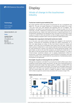 Display Winds of Change in the Touchscreen Industry