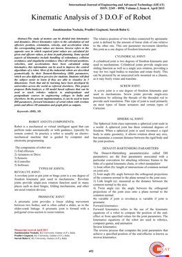 Kinematic Analysis of 3 D.O.F of Robot