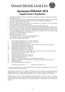 Spamount Hillclimb 2014 Supplementary Regulations