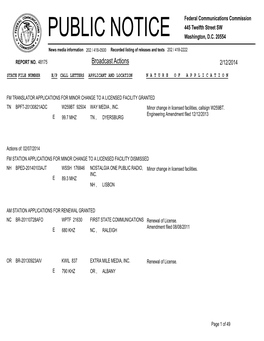 Broadcast Actions 2/12/2014