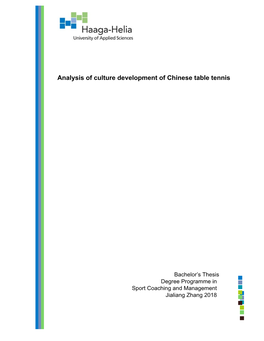 Analysis of Culture Development of Chinese Table Tennis