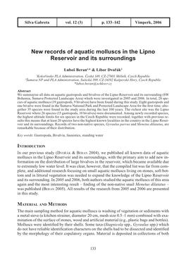 New Records of Aquatic Molluscs in the Lipno Reservoir and Its Surroundings