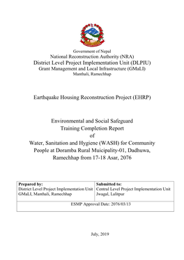 Earthquake Housing Reconstruction Project (EHRP) Environmental and Social