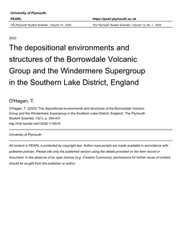 The Depositional Environments and Structures of the Borrowdale Volcanic Group and the Windermere Supergroup in the Southern Lake District, England