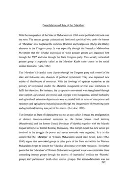 Consolidation and Rule of the 'Marathas' with the Inauguration of the State of Maharashtra in 1960 a New Political Elite Took Ov