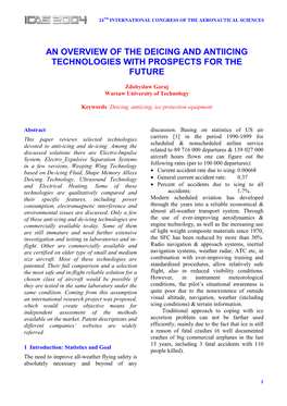 An Overview of the De-Icing and Anti-Icing Technologies With