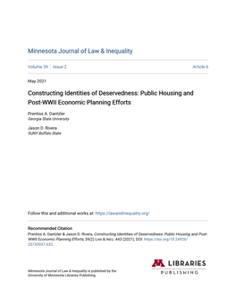 Constructing Identities of Deservedness: Public Housing and Post-WWII Economic Planning Efforts