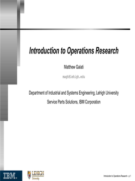 Introduction to Operations Research