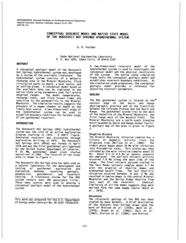 CONCEPTUAL GEOLOGIC MODEL and NATIVE STATE MODEL of the ROOSEVELT HOT SPRINGS HYDROTHERMAL SYSTEM D. D. Faulder Idaho National E