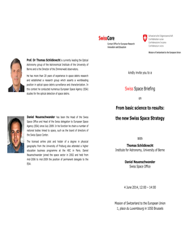 Swiss Space Briefing from Basic Science to Results