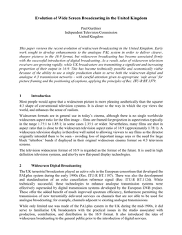 Evolution of Wide Screen Broadcasting in the United Kingdom