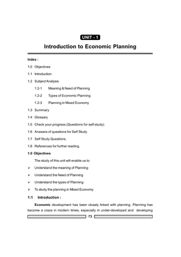 Introduction to Economic Planning