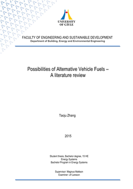 Possibilities of Alternative Vehicle Fuels –