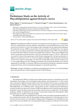 Preliminary Study on the Activity of Phycobiliproteins Against Botrytis Cinerea