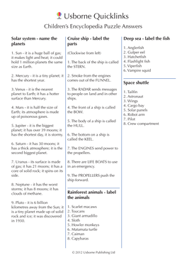 Usborne Quicklinks Children’S Encyclopedia Puzzle Answers