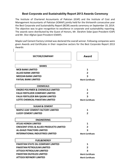 Best Corporate and Sustainability Report 2013 Awards Ceremony