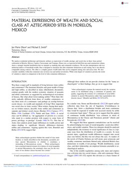 Material Expressions of Wealth and Social Class at Aztec-Period Sites in Morelos, Mexico