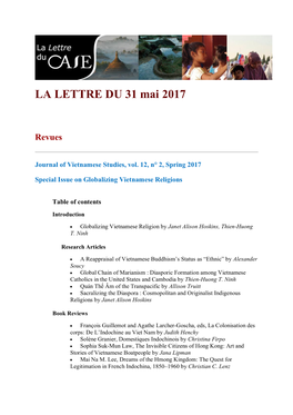 LA LETTRE DU 31 Mai 2017