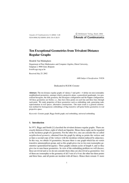 Ten Exceptional Geometries from Trivalent Distance Regular Graphs