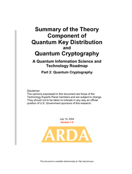 Summary of the Theory Component of Quantum Key Distribution Quantum