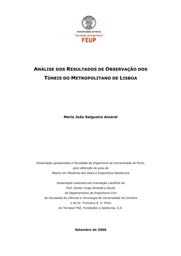 Análise Dos Resultados De Observação Dos Túneis Do Metropolitano De Lisboa
