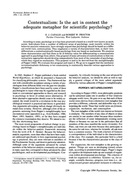 Contextualism: Is the Act in Context the Adequate Metaphor for Scientific Psychology?