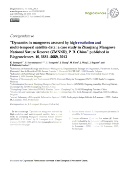 “Dynamics in Mangroves Assessed by High-Resolution and Multi-Temporal Satellite Data: a Case Study in Zhanjiang Mangrove National Nature Reserve (ZMNNR), P