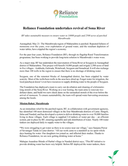 21 May 2016 Reliance Foundation Undertakes Revival of Sona River