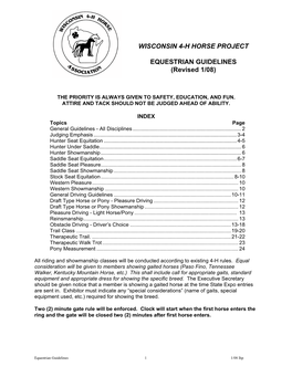 Wisconsin 4-H Horse Project Equestrian Guidelines