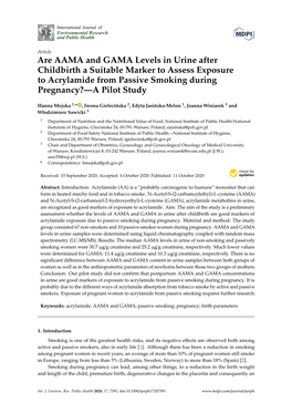 Are AAMA and GAMA Levels in Urine After Childbirth a Suitable Marker to Assess Exposure to Acrylamide from Passive Smoking During Pregnancy?—A Pilot Study