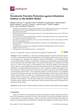 Teixobactin Provides Protection Against Inhalation Anthrax in the Rabbit Model