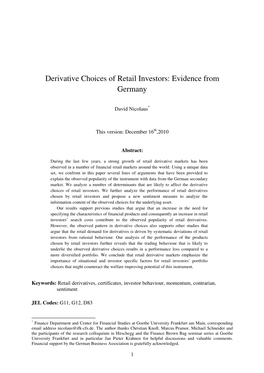 Derivative Choices of Retail Investors: Evidence from Germany