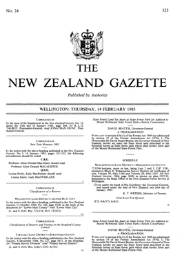 NEW ZEALAND GAZETTE Published by Authority