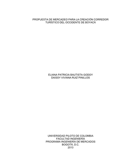 Propuesta De Mercadeo Para La Creación Corredor Turístico Del Occidente De Boyacá