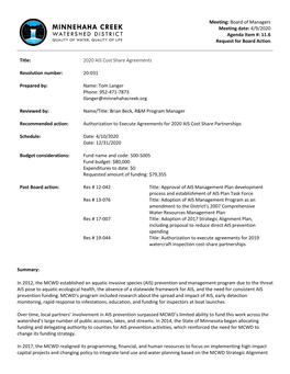 11.6 Agreement for 2020 AIS Cost