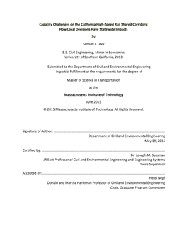 Capacity Challenges on the California High-Speed Rail Shared Corridors: How Local Decisions Have Statewide Impacts by Samuel J