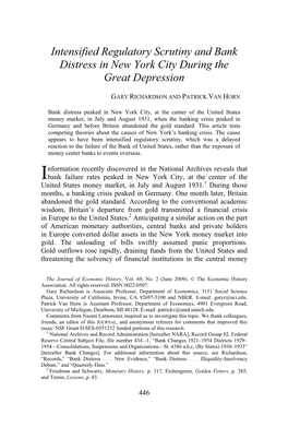 Intensified Regulatory Scrutiny and Bank Distress in New York City During the Great Depression  GARY RICHARDSON and PATRICK VAN HORN