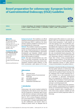 Bowel Preparation for Colonoscopy: European Society of Gastrointestinal Endoscopy (ESGE) Guideline