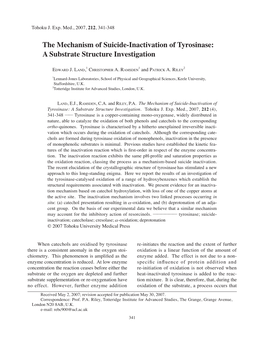 The Mechanism of Suicide-Inactivation of Tyrosinase: a Substrate Structure Investigation