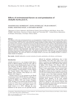 Effects of Environmental Factors on Seed Germination of Anthyllis Barba-Jovis L