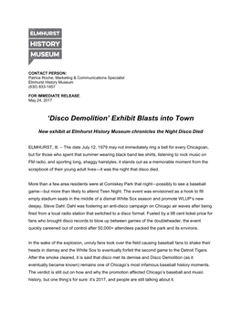 Disco Demolition’ Exhibit Blasts Into Town