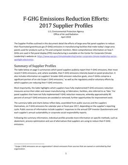 F-GHG Emissions Reduction Efforts: 2017 Supplier Profiles U.S