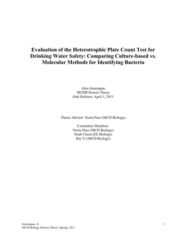 Evaluation of the Heterotrophic Plate Count Test for Drinking Water Safety: Comparing Culture-Based Vs