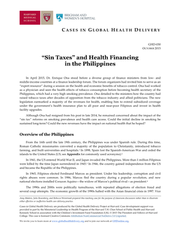 “Sin Taxes” and Health Financing in the Philippines