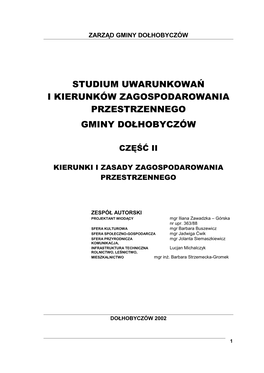 Studium Uwarunkowań I Kierunków Zagospodarowania Przestrzennego Gminy Dołhobyczów