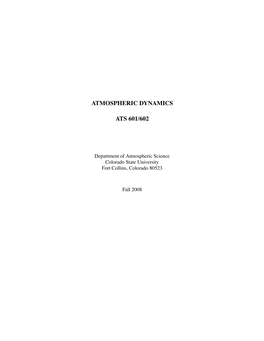Atmospheric Dynamics Ats 601/602