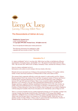 Descendants of Adrian De Lucy by Norman Lucey (Revised)