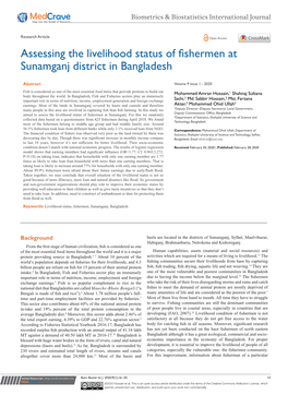 Assessing the Livelihood Status of Fishermen at Sunamganj District in Bangladesh