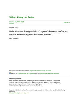 Federalism and Foreign Affairs: Congress's Power to 