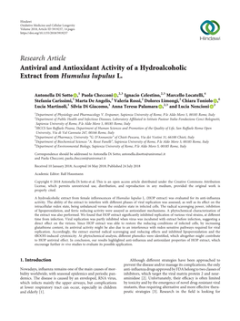 Antiviral and Antioxidant Activity of a Hydroalcoholic Extract from Humulus Lupulus L